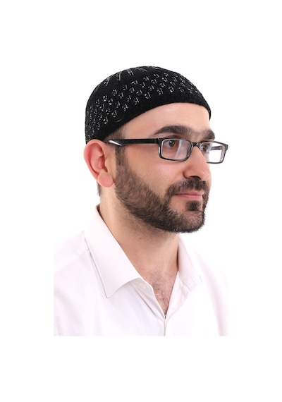 Kışlık Kadife Takke Hasır Desen - Siyah-Beyaz