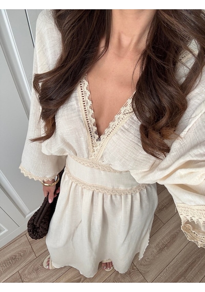 Fashion Cocktail Bel Vurgulu Yan Yırtmaçlı Kelebek Kesim Boho Doğal Ton Dantelli Fiyonklu Bağlamalı Bohem Uzun Elbise Ekru Fashion Cocktail Bel Vurgulu Yan Yırtmaçlı Kelebek Kesim Boho Doğal Ton Dantelli Fiyonklu Bağlamalı Bohem Uzun Elbise Ekru