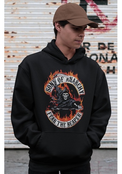 Sevbano Sons Of Anarchy Dizi Baskılı Unisex Oversize Hoodie Siyah