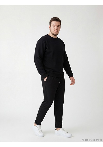 Lcw Eco Siyah Bisiklet Yaka Dokulu Erkek Sweatshirt