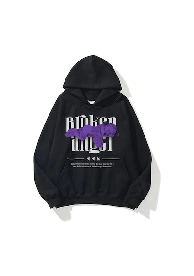 Startmore Unisex Broken Angel Sweatshirt Hoodie Siyah Siyah