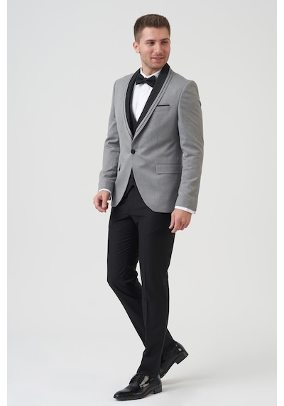 White Stone Philadelphia D2405 Slim Fit 6 Drop Likralı Damatlık Takım Elbise A.Gri - A.Gri Açık Gri