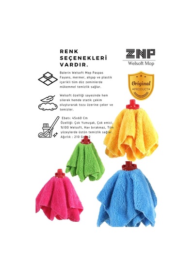 Welsoft Balerin Mop Yedek Başlıklı 2 Adet Pembe Mop, Papas 45x60