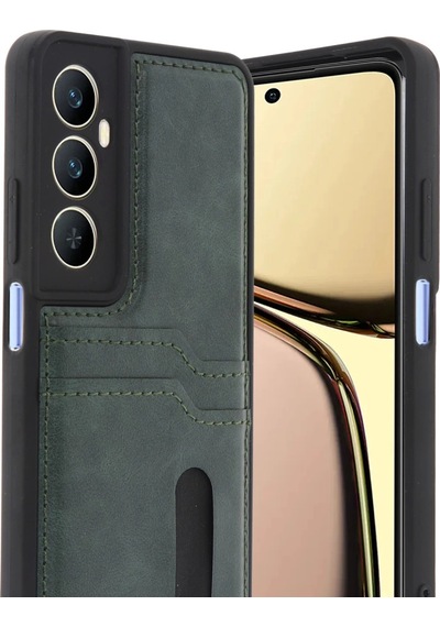 Realme C65 Sara Kartvizitli Deri Kılıf - Yeşil