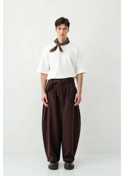 Vamos Barrel Fit Tailored Fit Kemerli Pantolon Kahve