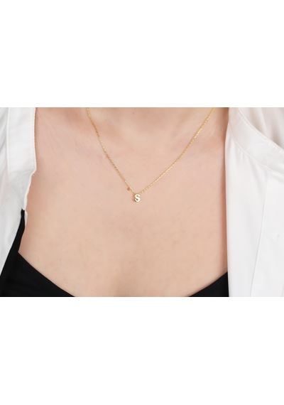 Glorria Gümüş 3 Boyutlu Minimalist S Harfi Kolye Sarı