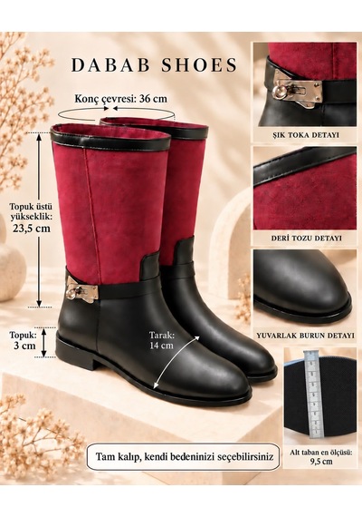 Dabab Shoes Frost Kadın Bordo Cilt Ve Deri Tozu Garnili Metal Toka Detaylı Sıcak Astarlı Kaymaz Taban 3 Cm Topuklu Orta Konç Çizme Dabab Shoes Frost Kadın Bordo Cilt Ve Deri Tozu Garnili Metal Toka Detaylı Sıcak Astarlı Kaymaz Taban 3 Cm Topuklu Orta Konç Çizme