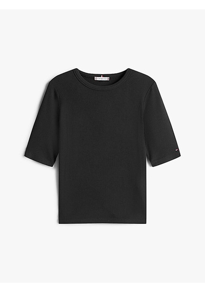 Slım 5x2 Rıb C-nk 1/2 Slv Kadın Siyah T-shirt - Ww0ww47308 Siyah