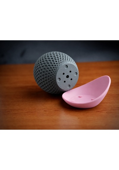 3d Baskı Küre Saksı - Kafes Dokulu İki Parçalı Dekoratif Saksı - Gri-pembe Çok Renkli