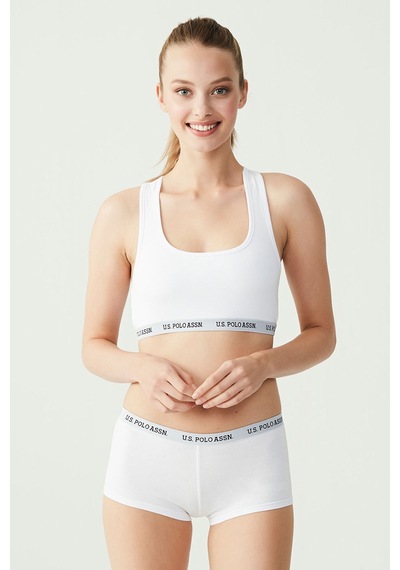 U.S. Polo Assn. Kadın Beyaz Sporcu Büstiyer Şort Set 65003 Beyaz