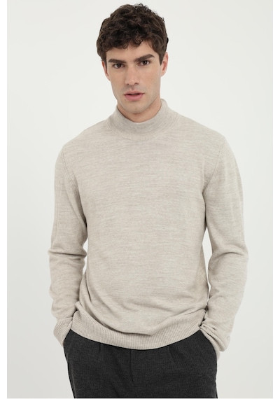 Dufy Erkek Slim Fit Yarım Balıkçı Yaka Bej Triko-18499