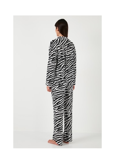 Lela Desenli Rahat Kesim Bol Paça Yazlık Bayan Pijama Takımı 6110014 Siyah-Beyaz