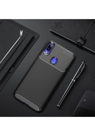 Redmi Note 7 Kılıf Karbon Desenli Şık Tamia Premium Silikon Kapak Siyah