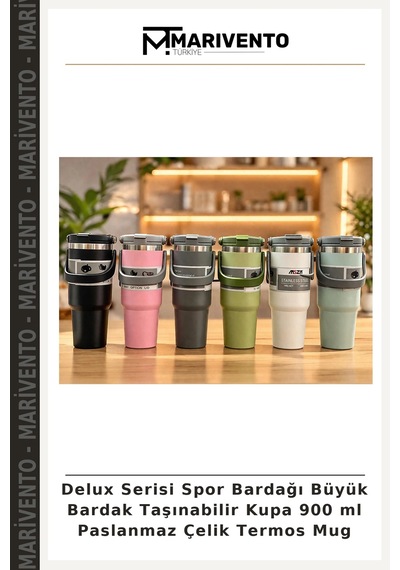 Delux Serisi Spor Bardağı Büyük Bardak Taşınabilir Kupa 900 Ml Paslanmaz Çelik Termos Mug Çok Renkli