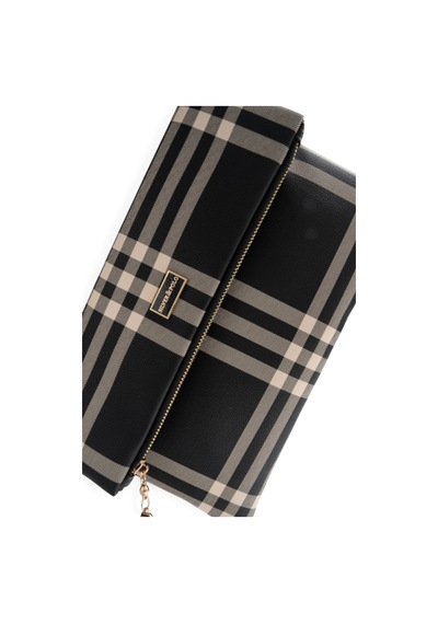 Silver Polo Siyah - Siyah Çizgili Ekose Kadın Portföy Ve Clutch El Çantası Sp1134