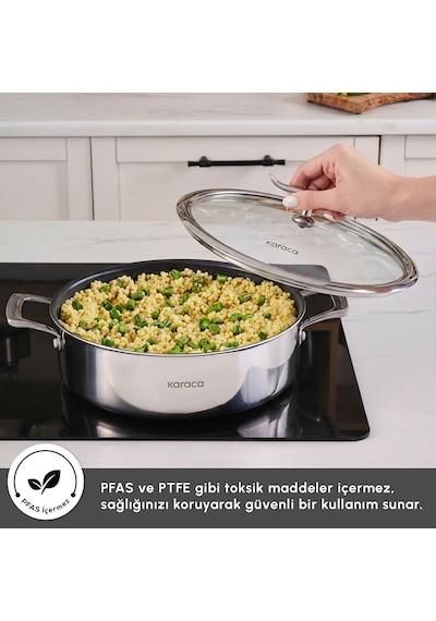 Karaca Plasma Steel 316+ 3Ply Yanmaz Yapışmaz Çelik Karnıyarık Tencere 30 cm