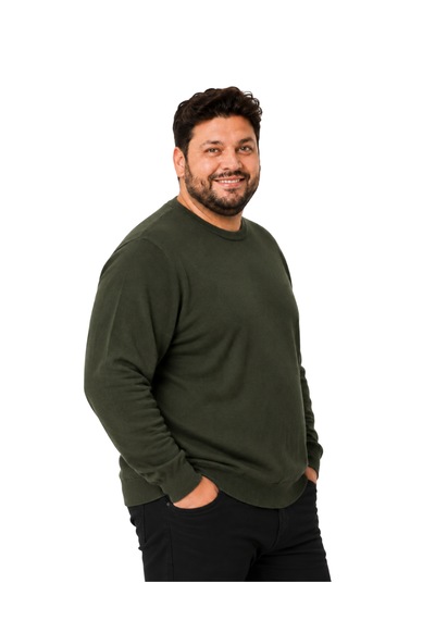Battalmoda Erkek Büyük Beden Haki Bisiklet Yaka Pamuklu Kazak 3xl-4xl-5xl-6xl