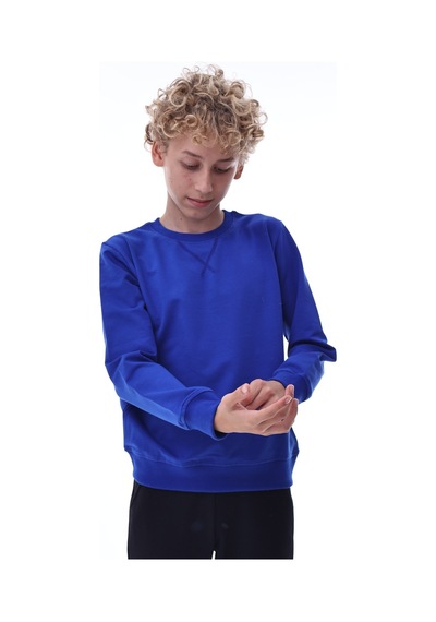 Mavi Erkek Çocuk Sweatshirt Rahat Kalıp Pamuklu İki İplik Kumaş Mavi