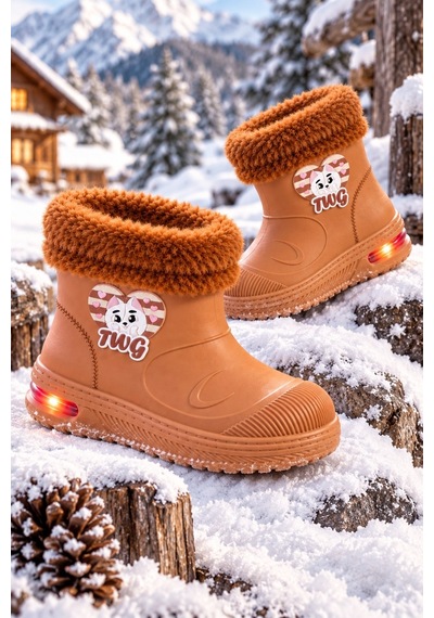 Muggo Muppy Işıklı Kürk Detaylı Unisex Çocuk Günlük Yağmur Ve Kar Botu Taba