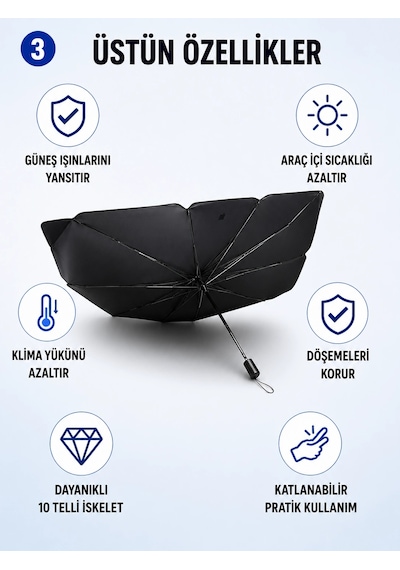 Araç İçi Şemsiye Güneşlik - 140cmx80cm