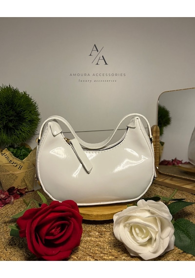 Amoura Retro Parlak Yarım Ay/hilal Çanta Beyaz