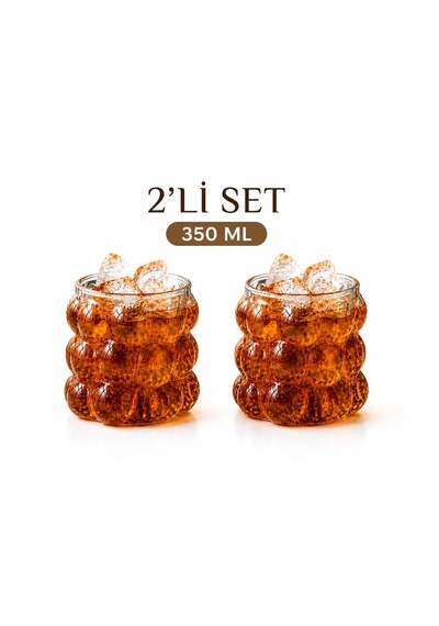 2 Adet Kabartmalı Borosilikat Cam Kulpsuz Üzüm Bardak 350 Ml Renksiz / Şeffaf