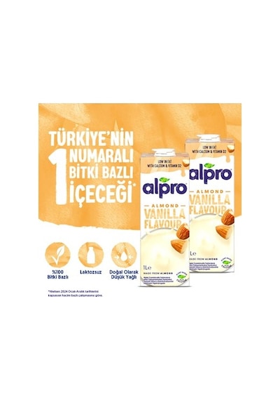 Vanilyalı Badem Sütü 2x1 L Vegan Laktozsuz Alternatif