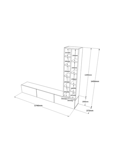 Arya 175cm Tv Ünitesi Kitaplık Beton-siyah Ary9-rl Gri - Siyah