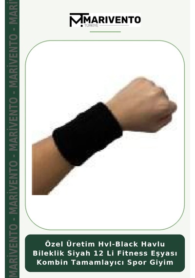 Özel Üretim Hvl-black Havlu Bileklik Siyah 12 Li Fitness Eşyası Kombin Tamamlayıcı Spor Giyim