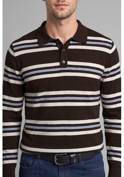 Defacto Standart Fit Polo Yaka Çizgili Triko Kazak H5747ax26aubn116 Kahve-bn116
