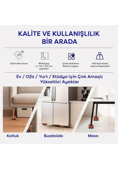Tineke Robot Süpürge Mobilya Ayağı Ve Dolap Yükseltici Ayak Kaydırmaz 4lü Kahverengi Kare 4 Cm Çok Renkli