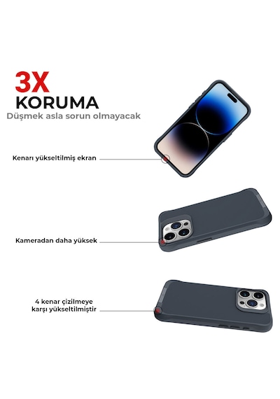 Bix iPhone Uyumlu 14 Pro Max Vortex Magsafe Kılıf Stand Özellikli 3x Korumalı Mikro Fiber İç Yüzey Gri Mavi