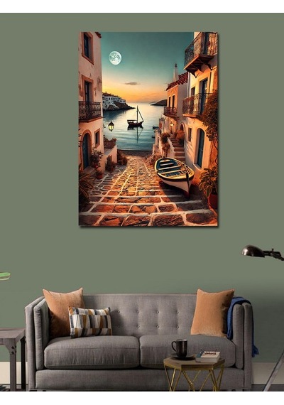 Kanvas Tablo Akdeniz Stili Sokak Ve Deniz 100cmx140cm