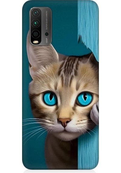 Xiaomi Redmi 9t Uyumlu Mavi Gözlü Masum Kedi Desenli Silikon Kılıf