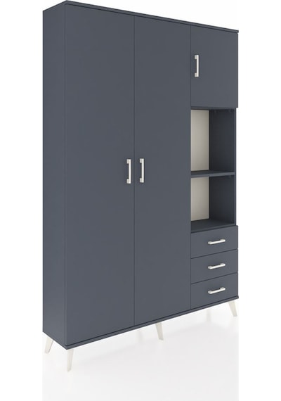 Arges Dolap 5 Raflı 3 Çekmeceli Tek Askılı 132x30x195 Antrasit-antrasit/antrasit Antrasıt/antrasıt