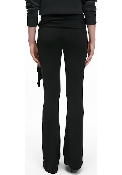 Grımelange AYSHUR Kadın Esnek Kumaşlı Kemer Detaylı Geniş Paçalı Slim Fit Siyah Pantolon
