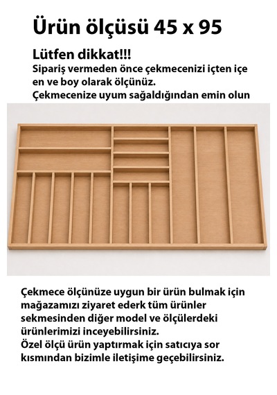 95x45 Cm Ahşap Kaşıklık Çekmece İçi Organizer Doğal Ahşap Mutfak Düzenleyici