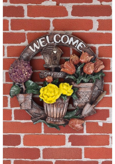 Polyester Welcome Yazılı Saksılı Kapı Süsü Dekoru - Beyaz