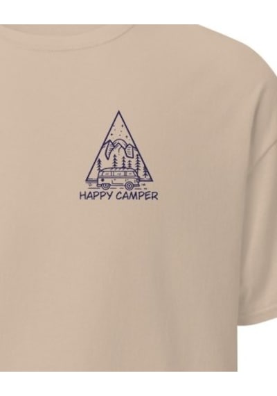 Wildstyle Mutlu Kampçı Karavan Kamp Dağ Doğa Tatil Baskılı Unisex Pamuklu Tişört Camel