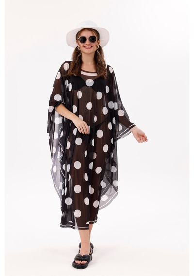 Tarzını Seç Kimono Pareo - Tesettür Pareo - Puantiyeli Siyah 240x135 Cm Çok Renkli