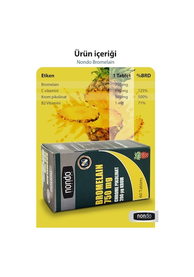 Nondo Bromelain 750mg & Krom Pikolinat 60 Tablet