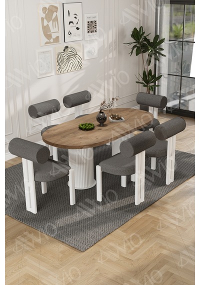 Avvio Lizy Bohem Ayak 6'lı Metal Pofi Demonte Sandalye 80x160 Masa Sandalye Takımı Akça Masa Sandalye Beyaz Kumaş Antrasit Gri Avvio Lizy Bohem Ayak 6'lı Metal Pofi Demonte Sandalye 80x160 Masa Sandalye Takımı Akça Masa Sandalye Beyaz Kumaş Antrasit Gri