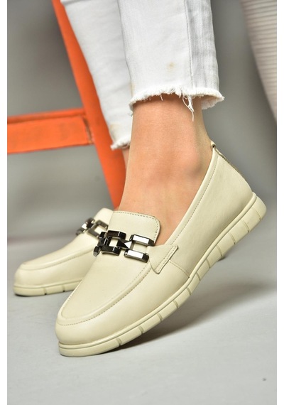 Fox Shoes P555081103 Bej Hakiki Deri Düz Ayakkabı Bej