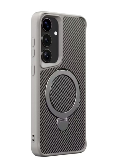 Teleplus Samsung Galaxy  Uyumlu S25 Plus Kılıf  Karbon Fiber Magsafeli 360 Dönerli Standlı Alp Kapak