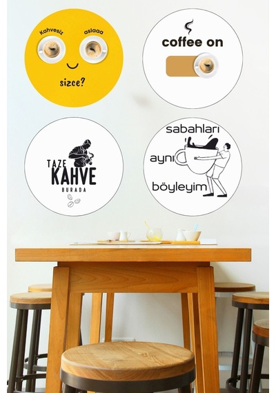 10 Lu Yuvarlak Ahşap Kahve Temalı Tablo Seti, Cafe, Çay Ocağı, Kahvehane Ve Mutfak Duvar Dekorasyonu
