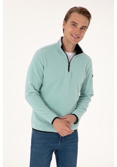 U.S. Polo Assn. Erkek Regular Fit Mint Polar Yarım Fermuarlı Basic Sweatshirt 50313777-VR090