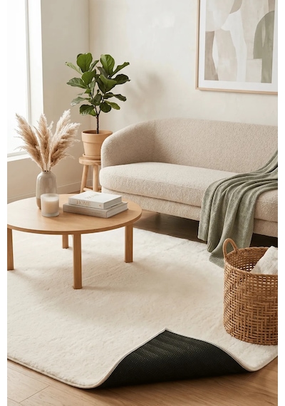 Poly Peluş Halı-krem- Salon-mutfak-antre-oturma Odası-yumuşak-kaymaz Taban-yıkanabilir Modern
