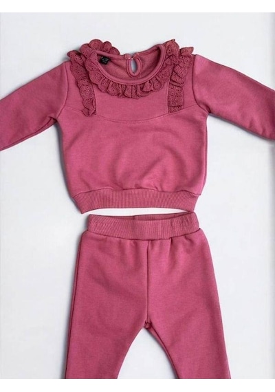 Cantoy Kız Bebek Çocuk Dantelli Eşofman Takım-15109 Mürdüm