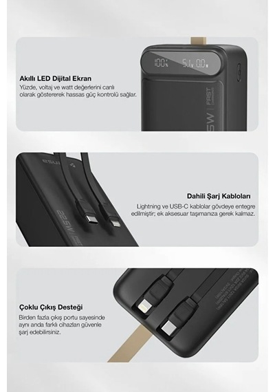 Hızlı Şarj Powerbank 30.000 Mah Taşınabilir Güç, Usb-c & Çift Çıkışlı Siyah
