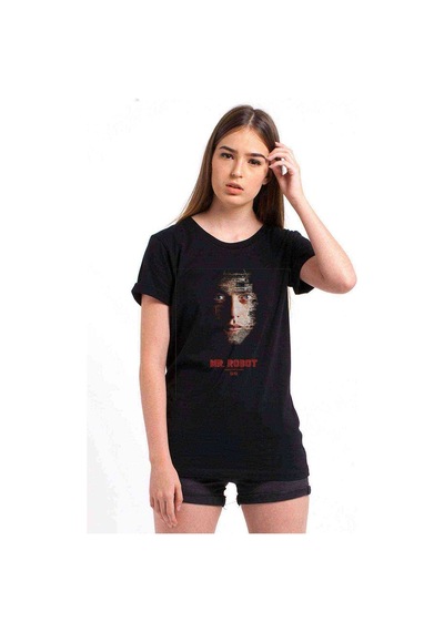 Mr Robot Baskılı Siyah Kadın Tshirt (534295396)